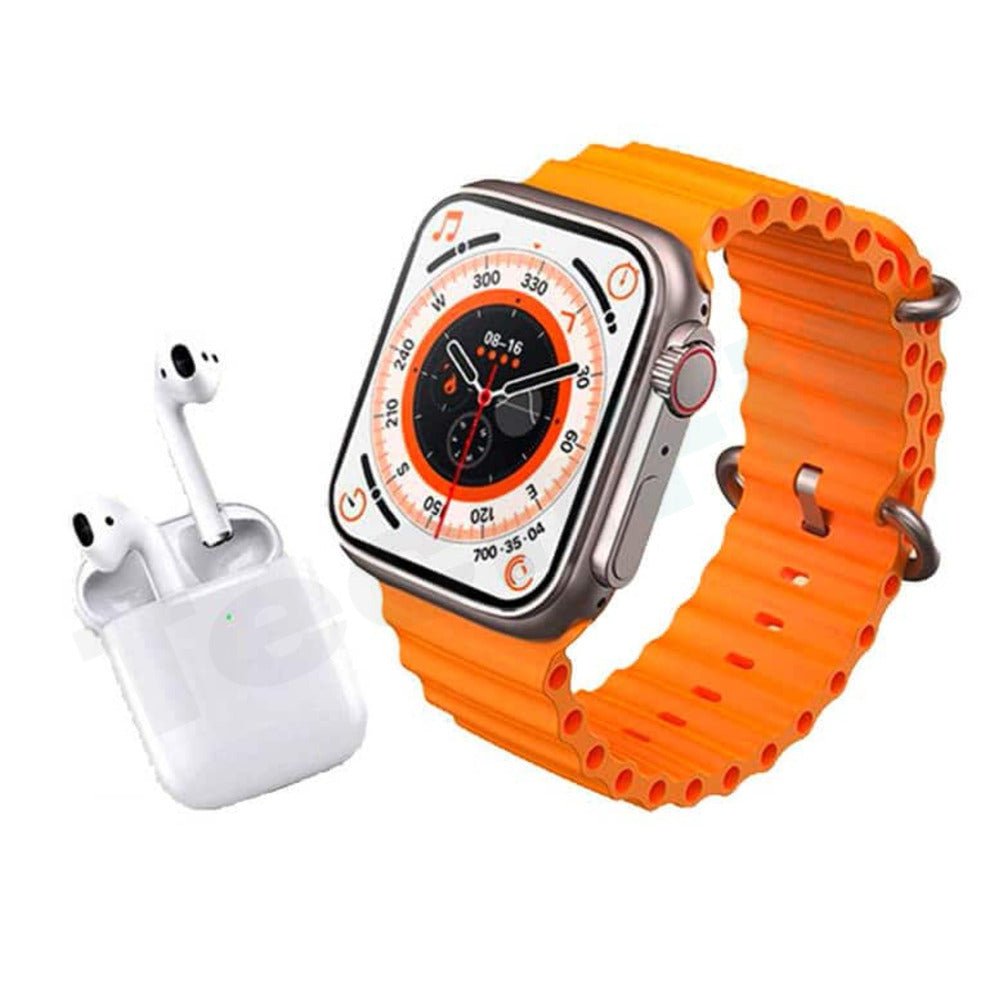 Techfit – Combo: Reloj Inteligente + Audífonos I8 Ultra Anaranjado - Techpro Store Perú