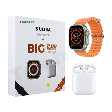 Techfit – Combo: Reloj Inteligente + Audífonos I8 Ultra Anaranjado