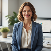 avatar realista de mujer en oficina