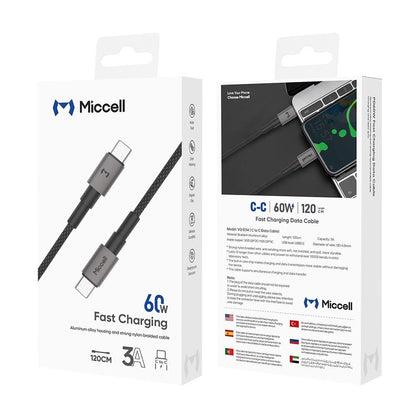 Cable Carga rápida USB - C a USB - C 60W (1m) Miccell VQ - D34 Aluminio y Nylon trenzado - Techpro Store Perú