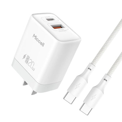 Cargador Rápido 20W Doble entrada USB - A USB - C + Cable USB - C - Miccell VQ - T13 - Techpro Store Perú