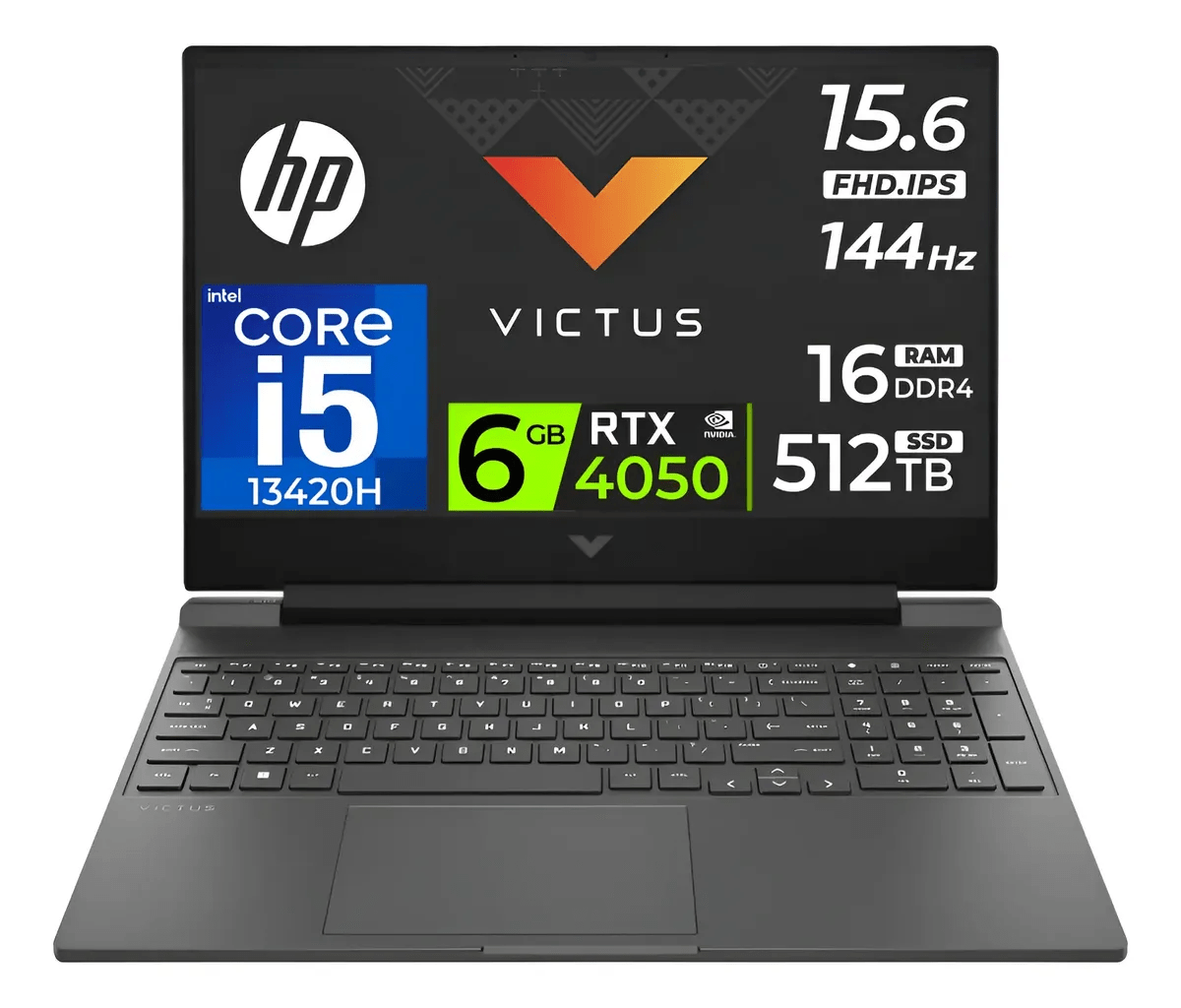 Laptop Gamer HP Victus 15.6" FHD 144Hz Intel Core i5 RTX 4050 16GB RAM 512GB SSD Negro - Techpro Store Perú