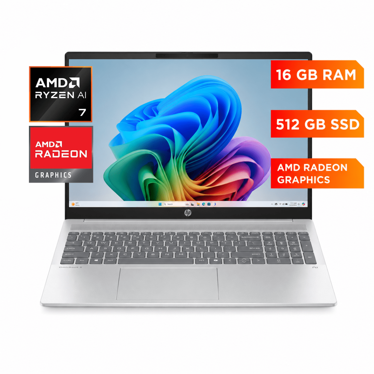 Laptop HP OmniBook 5 16 AG1070WM 16" WUXGA AMD Ryzen 7 AI 16GB RAM 512GB SSD Windows 11 Glacier Silver - Techpro Store Perú