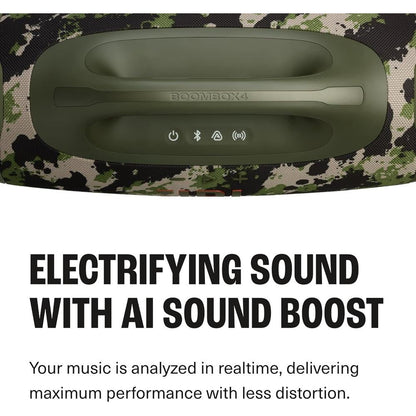 Parlante Bluetooth JBL Boombox 4 Camuflado | hasta 34 Horas de Batería | AI Sound Boost | JBL Pro Sound | Auracast | Resistente al Agua Polvo IP68 - Techpro Store Perú