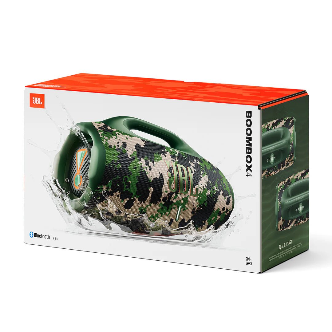 Parlante Bluetooth JBL Boombox 4 Camuflado | hasta 34 Horas de Batería | AI Sound Boost | JBL Pro Sound | Auracast | Resistente al Agua Polvo IP68 - Techpro Store Perú