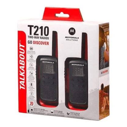 Radio Motorola T210PE Talkabout FRS paquete x2, 14 canales, alcance 32 km, apróx. 18 horas, negro y rojo - Techpro Store Perú