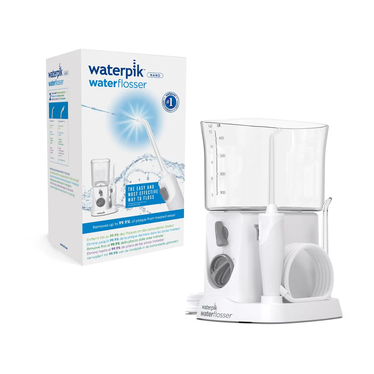 Irrigador Bucal Waterpik Nano Sobremesa 3 Niveles de Presión 2 Boquillas Blanco